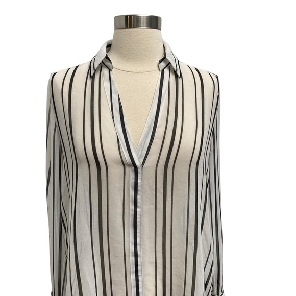 White House Black Market Striped Long Sleeve Sheer Blouse With Extended Tail - Picture 2 of 11
